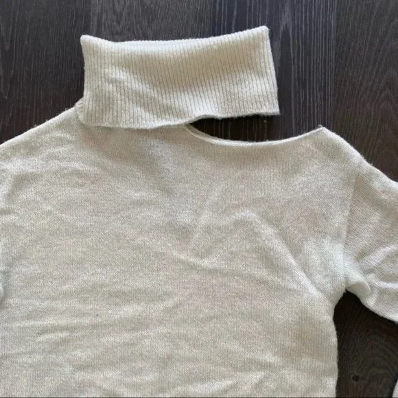 Paige Raundi Cold Shoulder CutOut Metallic Lurex Knit Relaxed Turtleneck Sweater - Picture 13 of 16